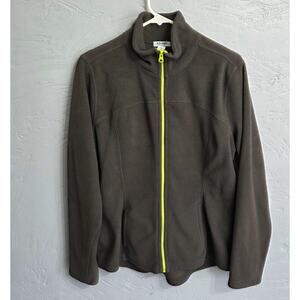 Old Navy Grey / Neon Green Zip Up Fleece Jacket Woman's Size Large